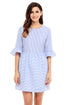 Sexy Navy White Stripe Flounce Sleeve Seersucker Dress