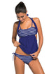 Sexy Navy White Stripes Navy Splice Tankini Swimsuit
