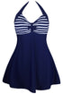 Sexy Navy White Stripes One-piece Swimdress