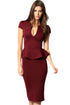 Sexy Noble V-neck Midi Peplum Dress Claret