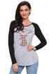 Sexy Oh Deer Plaid Christmas Reindeer Black Sleeve Blouse