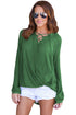 Sexy Olive Bamboo Lace up Blouse