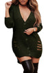 Sexy Olive Button Closure Distressed Long Sweater