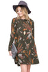 Sexy Olive Feather Graphic Pocket Tunic Dress