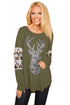 Sexy Olive Green Loose Sequin Christmas Reindeer Top