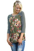 Sexy Olive Striped Sleeves Floral Top