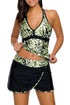 Sexy Olive White Spots V-neck Tankini Wrapped Skirt Swimsuit