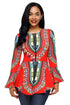 Sexy Orange African Print Zipper Front Long Sleeve Top