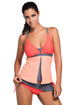Sexy Orange Pink Colorblock Tankini Skort Bottom Swimsuit