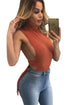 Sexy Orange Ribbed High Neck Side Split Top