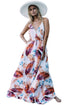 Sexy Orange Tropical Leaf Print Sexy V Neck Maxi Dress