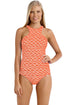Sexy Orange White Tidal Wave High Neck One Piece Maillot