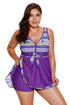 Sexy Orchid Tribal Print Accent Swimdress and Short Set