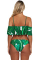 Sexy Palm Leaf Print Ruffle Off Shoulder Bikini Swimsuit
