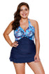 Sexy Palm Tree and Sea Print Ruffle Hem 2pcs Tankini Swimsuit