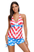 Sexy Patriot American Flag Pattern Halter Tankini Swimsuit