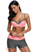 Sexy Peach Grey Bicolor Patchwork Underwired Bikini Swimsuit