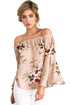 Sexy Peachy Floral Elastic Off Shoulder Bell Sleeve Top