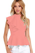 Sexy Pink Asymmetric Ruffle Side Peplum Top