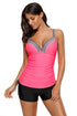 Sexy Pink Bralette Tankini Top with Shorts Swimsuit