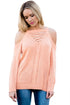 Sexy Pink Cold Shoulder Lace up Detail Knit Sweater Top