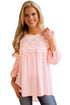Sexy Pink Crochet Detail Long Sleeve Babydoll Top