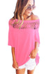 Sexy Pink Crochet Neckline Top