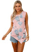 Sexy Pink Floral Asymmetric Button Detail Tank Top