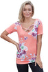 Sexy Pink Floral Crisscross Neck Detail Short Sleeve Top