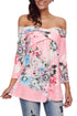 Sexy Pink Floral Off Shoulder Crisscross Top