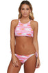 Sexy Pink Geometric Print Strappy Back High Neck Swimsuit