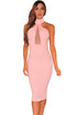 Sexy Pink Mock Neck Sheer Peep Hole Dress