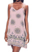 Sexy Pink Printed Criss Cross Back Mini Boho Dress