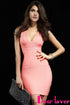 Sexy Pink Ribbed V-neck Party Bandage Dress