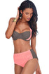 Sexy Pink Taupe Stylish Bicolor High Waist Swimsuit