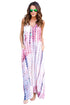 Sexy Pink Tie Dye Print Boho Pocketed Maxi Dress