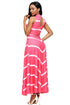Sexy Pink V Neck Cut out Back Printed Maxi Dress