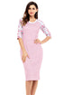 Sexy Pink White Stripe Floral Sleeve Midi Dress
