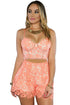 Sexy Pinkish Orange 2pcs Sexy Women Crop Top Shorts Set