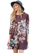 Sexy Plum Purple Floral Long Sleeve A-Line Tunic Dress