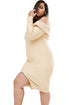 Sexy Plus Ribbed Cold Shoulder Apricot Long Sleeves Dress