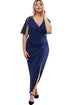 Sexy Plus Wrap Front Maxi Dress with Lace Sleeves
