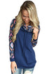 Sexy Printed Raglan Sleeve Cowl Neck Navy Sweatshirt