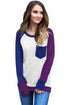 Sexy Purple Blue Splice White Long Sleeve Top