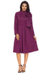 Sexy Purple Bowknot Embellished Mock Neck Pocket Dress