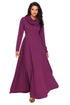 Sexy Purple Cow Neck Long Sleeve Maxi Dress