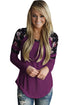 Sexy Purple Floral Varsity Stripe Long Sleeve Top