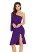 Sexy Purple Twist and Ruffle Accent One Shoulder Prom Dress