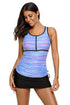 Sexy Purplish Filtered Stripe Mesh Racherback Tankini Swimsuit