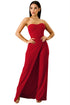 Sexy Red Asymmetric Split Leg Strapless Jumpsuit